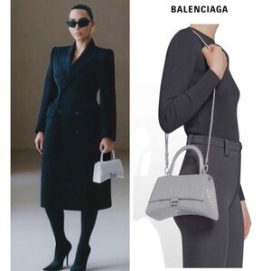 Balenciaga HOURGLASS SMALL CROCODILE EMBOSSED Crossbody Top Handle Shoulder Bag